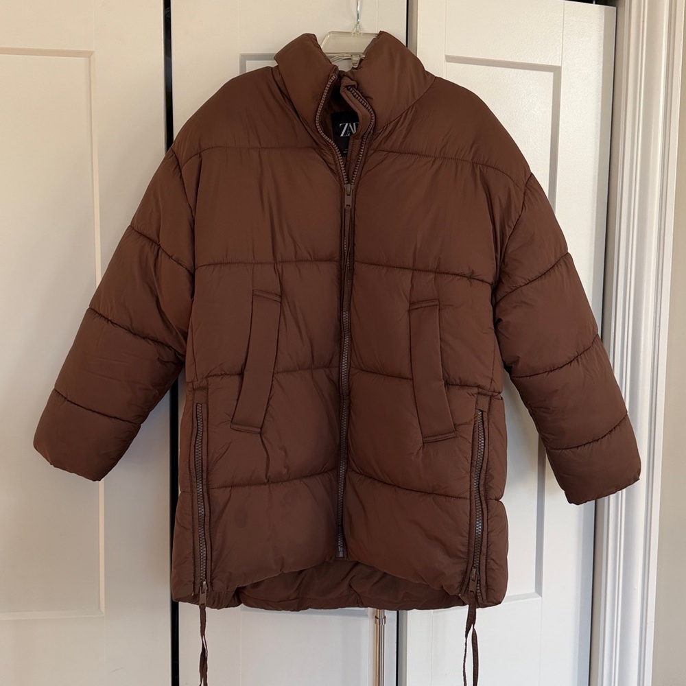 Zara Brown Oversized Puffer Coat